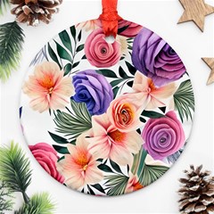 Country-chic Watercolor Flowers Ornament (round) by GardenOfOphir