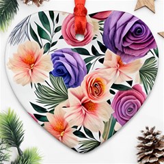 Country-chic Watercolor Flowers Ornament (heart)