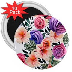 Country-chic Watercolor Flowers 3  Magnets (10 Pack)  by GardenOfOphir