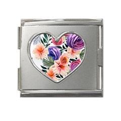 Country-chic Watercolor Flowers Mega Link Heart Italian Charm (18mm)