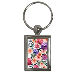 Country-chic Watercolor Flowers Key Chain (rectangle) by GardenOfOphir