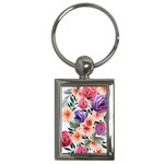 Country-chic Watercolor Flowers Key Chain (Rectangle) Front