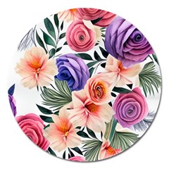 Country-chic Watercolor Flowers Magnet 5  (round) by GardenOfOphir