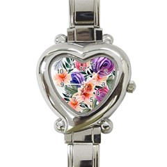 Country-chic Watercolor Flowers Heart Italian Charm Watch by GardenOfOphir