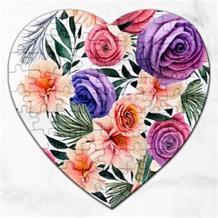 Country-chic Watercolor Flowers Jigsaw Puzzle (heart) by GardenOfOphir