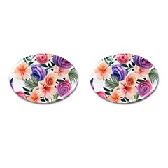 Country-chic Watercolor Flowers Cufflinks (oval) by GardenOfOphir