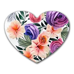 Country-chic Watercolor Flowers Heart Mousepad by GardenOfOphir