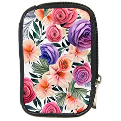 Country-chic Watercolor Flowers Compact Camera Leather Case by GardenOfOphir