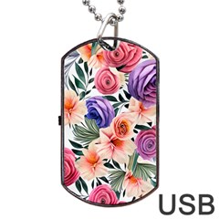 Country-chic Watercolor Flowers Dog Tag Usb Flash (two Sides) by GardenOfOphir