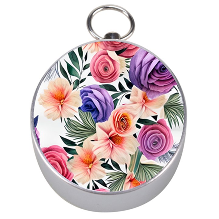 Country-chic Watercolor Flowers Silver Compasses