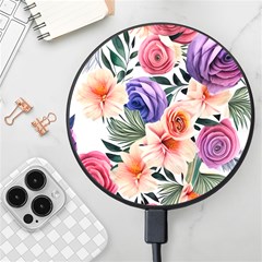 Country-chic Watercolor Flowers Wireless Fast Charger(black)