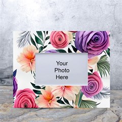 Country-chic Watercolor Flowers White Tabletop Photo Frame 4 x6  by GardenOfOphir