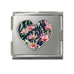 Choice And Creative Watercolor Flowers Mega Link Heart Italian Charm (18mm) by GardenOfOphir