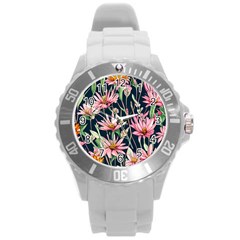 Choice And Creative Watercolor Flowers Round Plastic Sport Watch (l) by GardenOfOphir