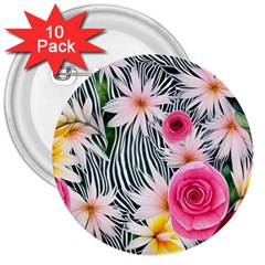 Classy And Chic Watercolor Flowers 3  Buttons (10 Pack)  by GardenOfOphir