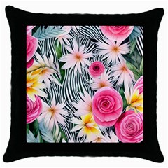 Classy And Chic Watercolor Flowers Throw Pillow Case (black) by GardenOfOphir