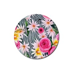 Classy And Chic Watercolor Flowers Rubber Round Coaster (4 Pack) by GardenOfOphir