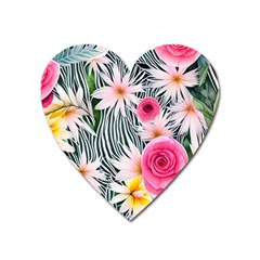 Classy And Chic Watercolor Flowers Heart Magnet by GardenOfOphir