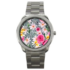 Classy And Chic Watercolor Flowers Sport Metal Watch by GardenOfOphir