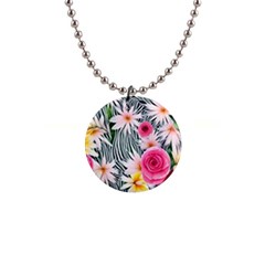 Classy And Chic Watercolor Flowers 1  Button Necklace by GardenOfOphir