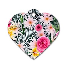 Classy And Chic Watercolor Flowers Dog Tag Heart (two Sides)