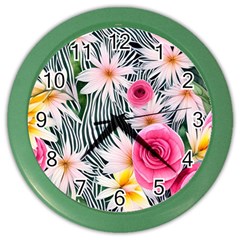 Classy And Chic Watercolor Flowers Color Wall Clock by GardenOfOphir