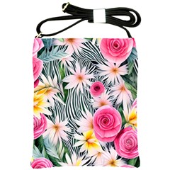 Classy And Chic Watercolor Flowers Shoulder Sling Bag by GardenOfOphir