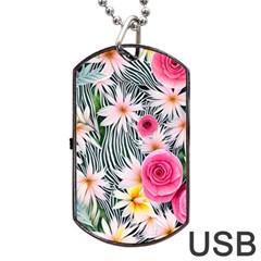 Classy And Chic Watercolor Flowers Dog Tag Usb Flash (one Side) by GardenOfOphir