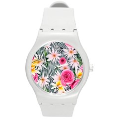 Classy And Chic Watercolor Flowers Round Plastic Sport Watch (m) by GardenOfOphir