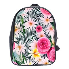 Classy And Chic Watercolor Flowers School Bag (xl) by GardenOfOphir