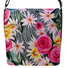 Classy And Chic Watercolor Flowers Flap Closure Messenger Bag (s) by GardenOfOphir