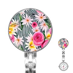 Classy And Chic Watercolor Flowers Stainless Steel Nurses Watch by GardenOfOphir