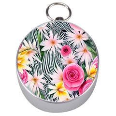 Classy And Chic Watercolor Flowers Silver Compasses