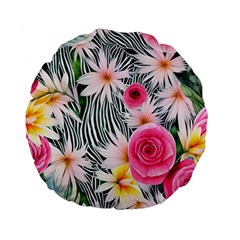 Classy And Chic Watercolor Flowers Standard 15  Premium Flano Round Cushions by GardenOfOphir