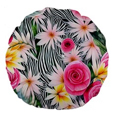 Classy And Chic Watercolor Flowers Large 18  Premium Flano Round Cushions by GardenOfOphir