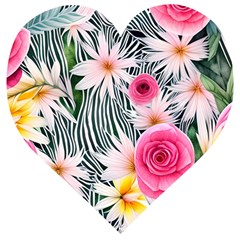 Classy And Chic Watercolor Flowers Wooden Puzzle Heart by GardenOfOphir