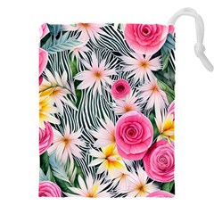 Classy And Chic Watercolor Flowers Drawstring Pouch (4xl) by GardenOfOphir