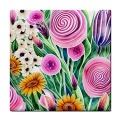 Cheerful And Captivating Watercolor Flowers Tile Coaster