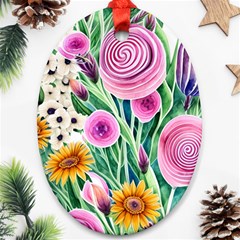 Cheerful And Captivating Watercolor Flowers Ornament (Oval)