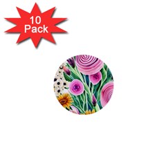 Cheerful And Captivating Watercolor Flowers 1  Mini Buttons (10 pack) 