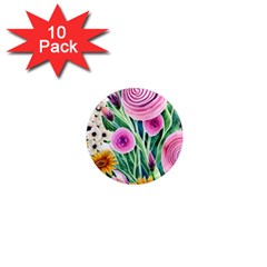 Cheerful And Captivating Watercolor Flowers 1  Mini Magnet (10 pack) 