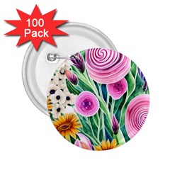 Cheerful And Captivating Watercolor Flowers 2.25  Buttons (100 pack) 