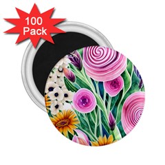 Cheerful And Captivating Watercolor Flowers 2.25  Magnets (100 pack) 