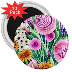 Cheerful And Captivating Watercolor Flowers 3  Magnets (10 Pack)  by GardenOfOphir