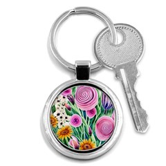 Cheerful And Captivating Watercolor Flowers Key Chain (Round)