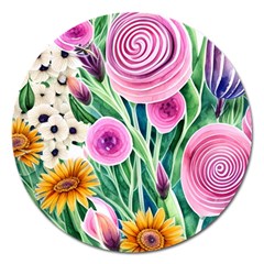 Cheerful And Captivating Watercolor Flowers Magnet 5  (round) by GardenOfOphir