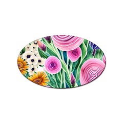 Cheerful And Captivating Watercolor Flowers Sticker Oval (10 pack)