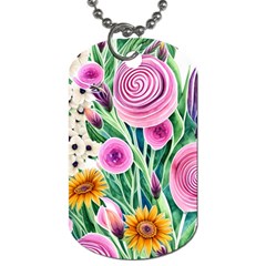 Cheerful And Captivating Watercolor Flowers Dog Tag (two Sides) by GardenOfOphir