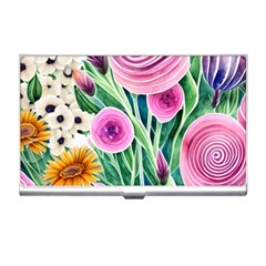 Cheerful And Captivating Watercolor Flowers Business Card Holder