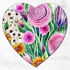 Cheerful And Captivating Watercolor Flowers Jigsaw Puzzle (Heart)